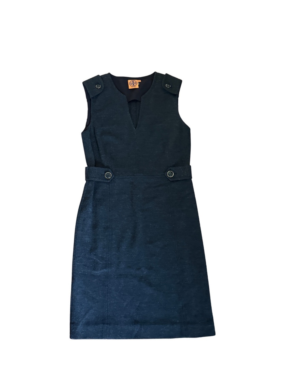 Tory Burch Charcoal Grey Wool V-Neck Pinafore Sheath Dress
